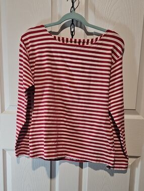 Talbots Red and White Striped Long-Sleeve Boatneck Top